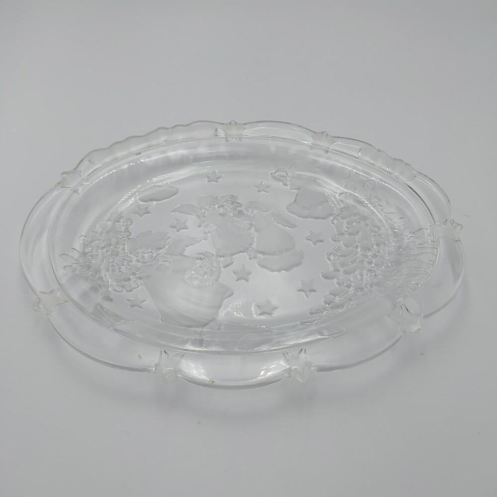 Mikasa Holiday‎ Lights Clear Glass Frosted Christmas Angels Plate 9x7